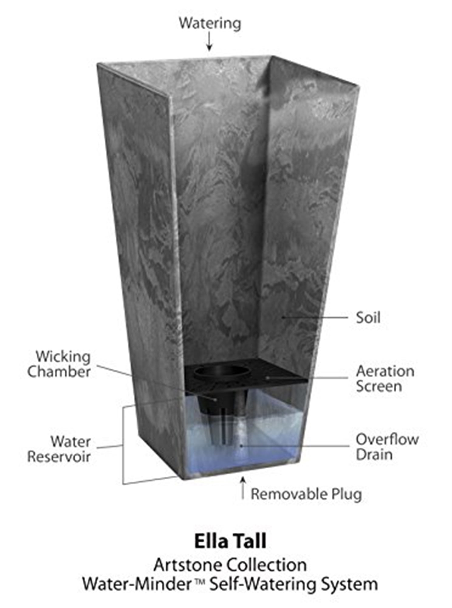 Root & Vessel Ella Tall Planter, Black, 27.5"