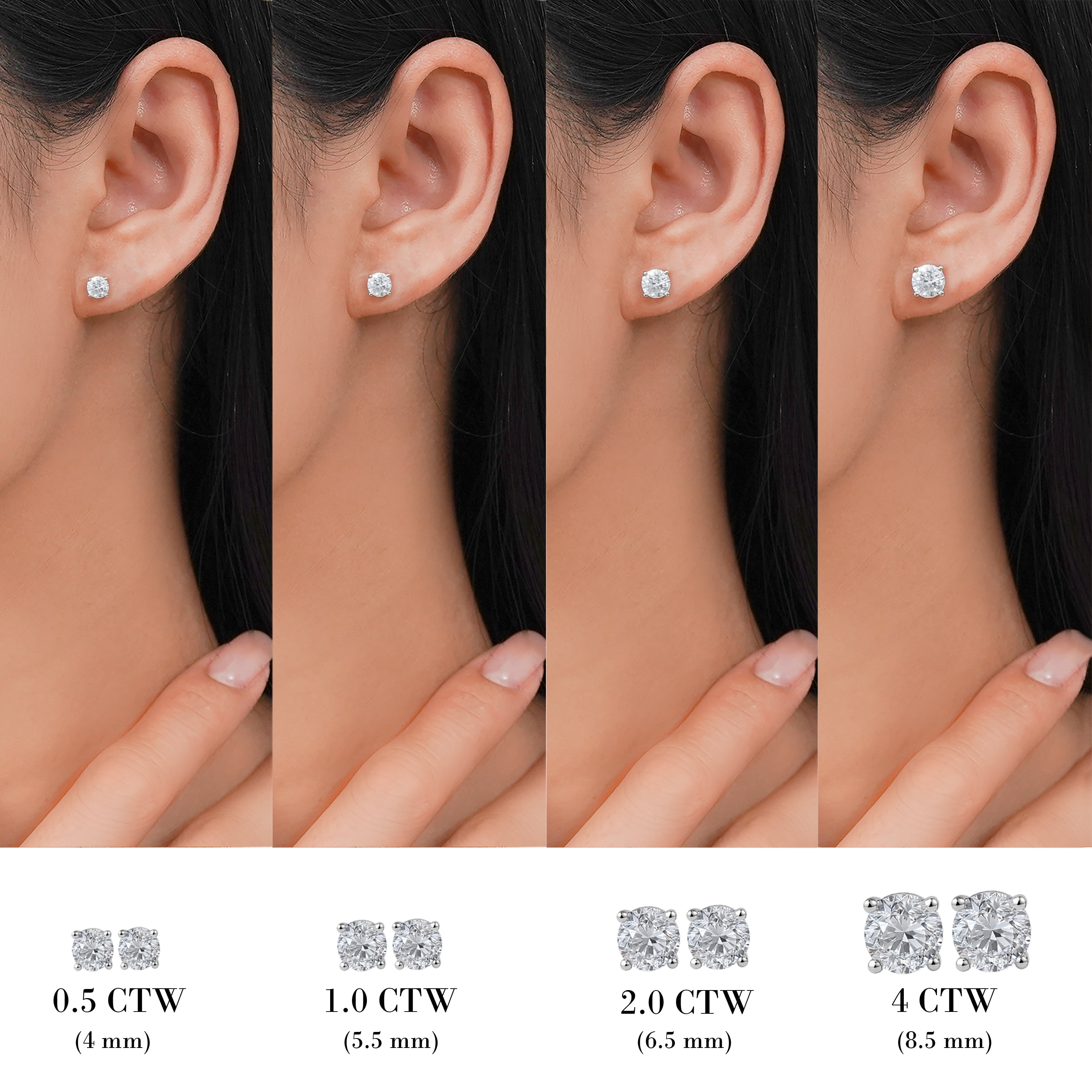 JeenMata 4 Prong 2 Carat Round Shaped Moissanite Solitaire Stud Earrings in 18k White Gold Plating for Women