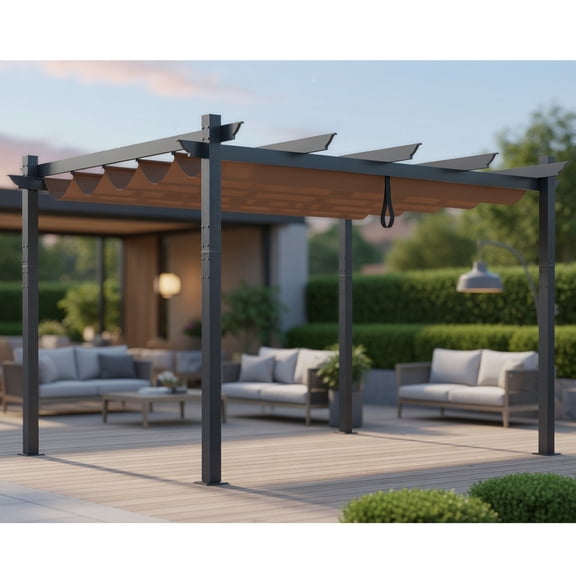 Topcobe 10 x 12 Feet Outdoor Aluminum Retractable Pergola Canopy Shelter Grape Trellis, Patio Canopy Shade Cover-Coffee
