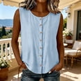 thumbnail image 2 of Womens Sleeveless Button Down Shirt Summer Crew Neck Casual Blouse Dressy Work Office Tank Tops Cotton Gauze Shirts, 2 of 9