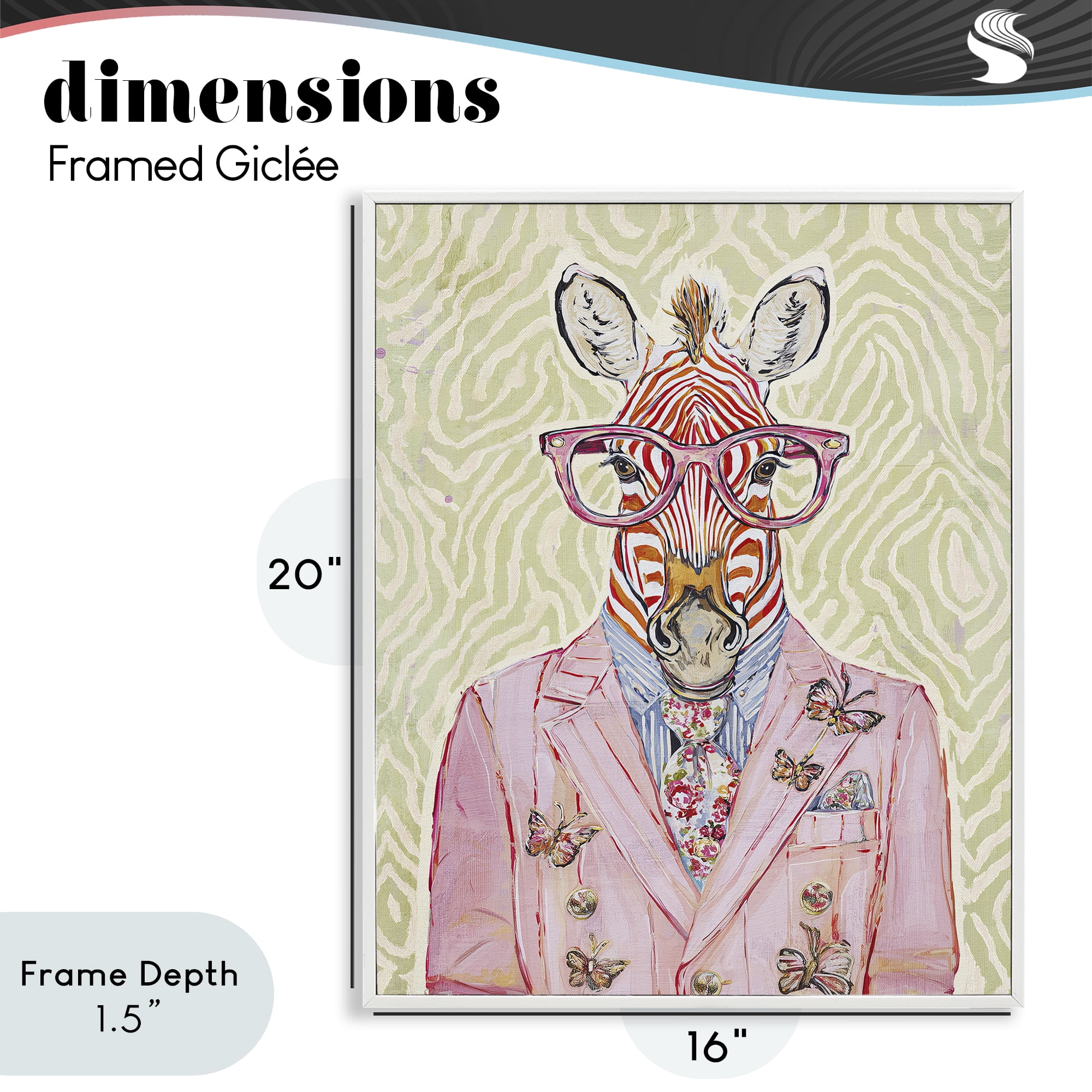 Stupell Industries Pink Zebra over Green White Framed Giclee Art, design by Svetlana Aleynikova