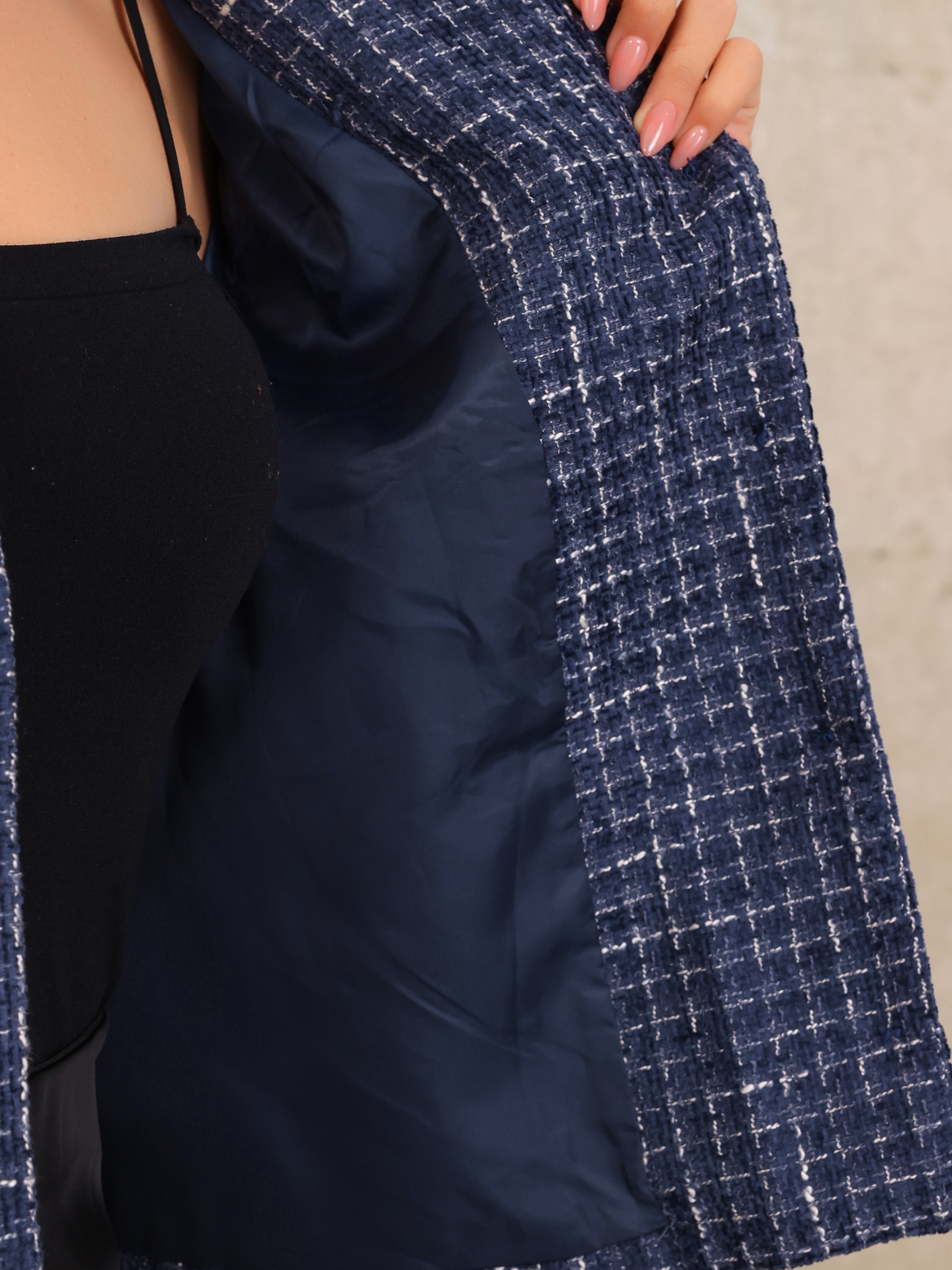 DARING DIVA Tweed Blazer Vintage Button Work Office Short Jacket M Blue
