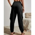 thumbnail image 2 of Defitshape Women's Casual Cargo Pants Long Pants Winter Elastic Waist Pocket Mid Rise with Pockets Black Large, 2 of 4