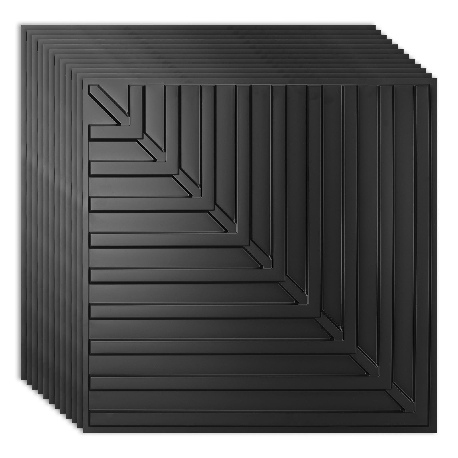 Art3d 24''X24'' Black Drop Ceiling Tiles, PVC 3D Textured Panels for Interior Wall Décor,12-Pack,48sq.ft.
