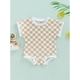 thumbnail image 2 of Franhais Infant Baby Unisex Casual Romper, Plaid Printed Short Sleeve Round Neck Triangle Bodysuit, 2 of 7