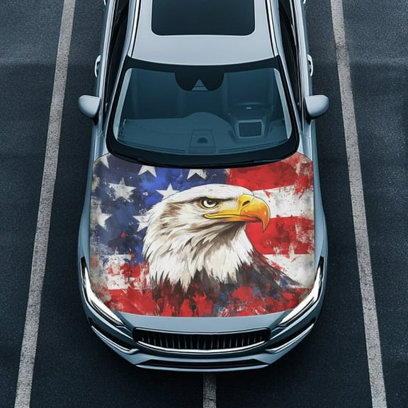 KUIFORTI Car Hood Cover American Flag Hood Covers for Cars, Eagle Automotive Decorations Car Accessories for Women Men, Easy to Clean and Install