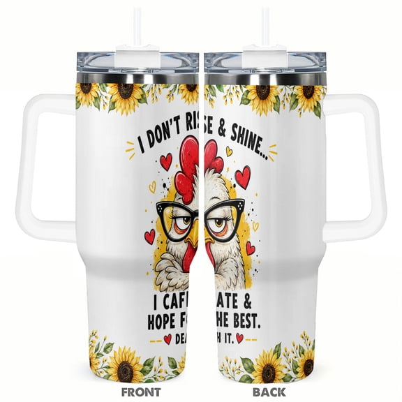 Funny Rooster Coffee Chicken 40oz Car Tumbler Insulated Travel Cup with Handle and Straw Stainless Steel Coffee Cup I Don’t Rise & Shine Humor Gift for Coffee Lovers