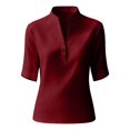 thumbnail image 5 of Delayuji Women's Blouse Stand Collar Contrasting Colors Short Sleeve Shirt Business Casual Outfits Laides Blouse Tshirt Shirt for Women Work Shirt Wine XXL, 5 of 5