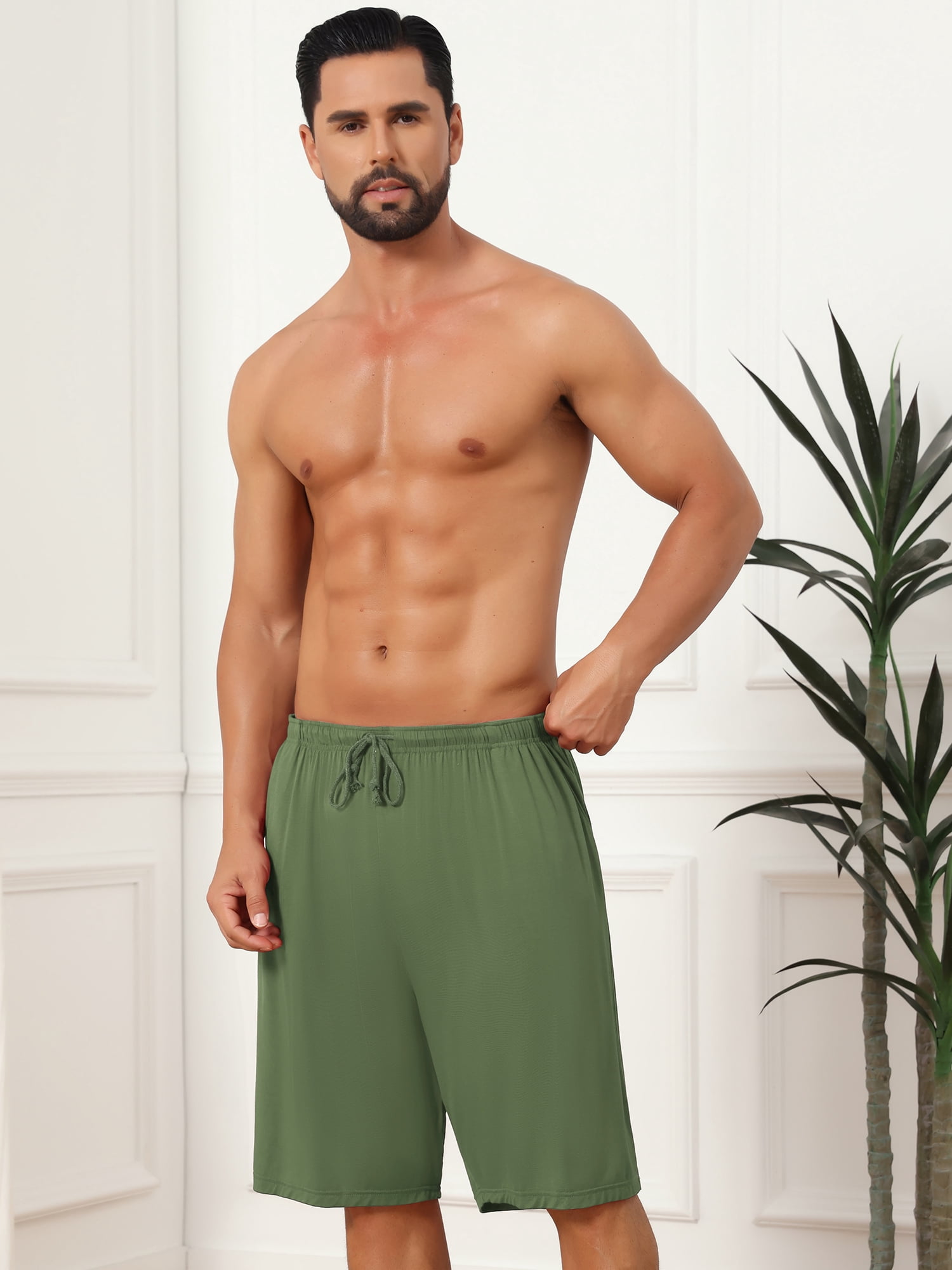 DARING DIVA Men's Comfortable Solid Lounge Drawstring Pajama Shorts 32 Olive Green