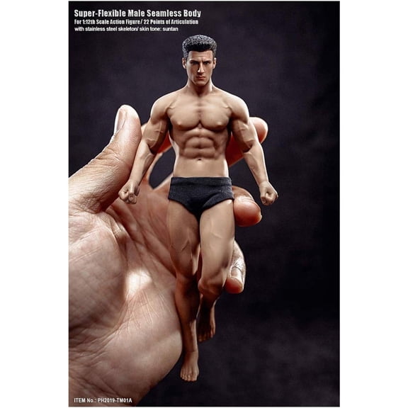 B-Qtech 1/12 Male Action Figure, 6 Inch Silicone Male Body with Head & Underwear, Super Flexible Male Doll, Fit Mezco SHF ML