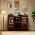 thumbnail image 4 of Wine Bar Cabinet with LED Light, Home Coffee Cabinet with Wine Rack and Glass Holder, Adjustable Shelf, Modern Liquor Cabinet with Storage Cabinet & Open Shelf for Living Room Dining Room, 4 of 7