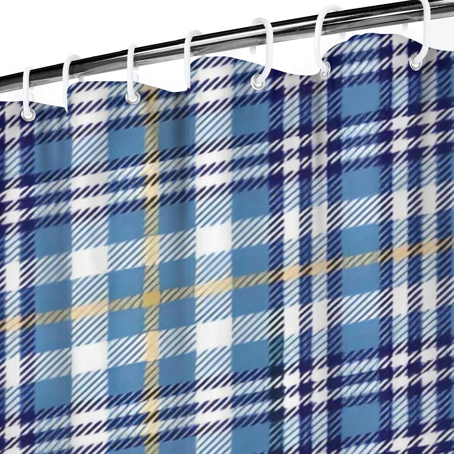 Blue White and Yellow Checkered Pattern Shower Curtain 72"x72" ,Bathroom Decorative Shower Curtains Set with 12 Hooks,Modern Waterproof Washable Shower Curtain