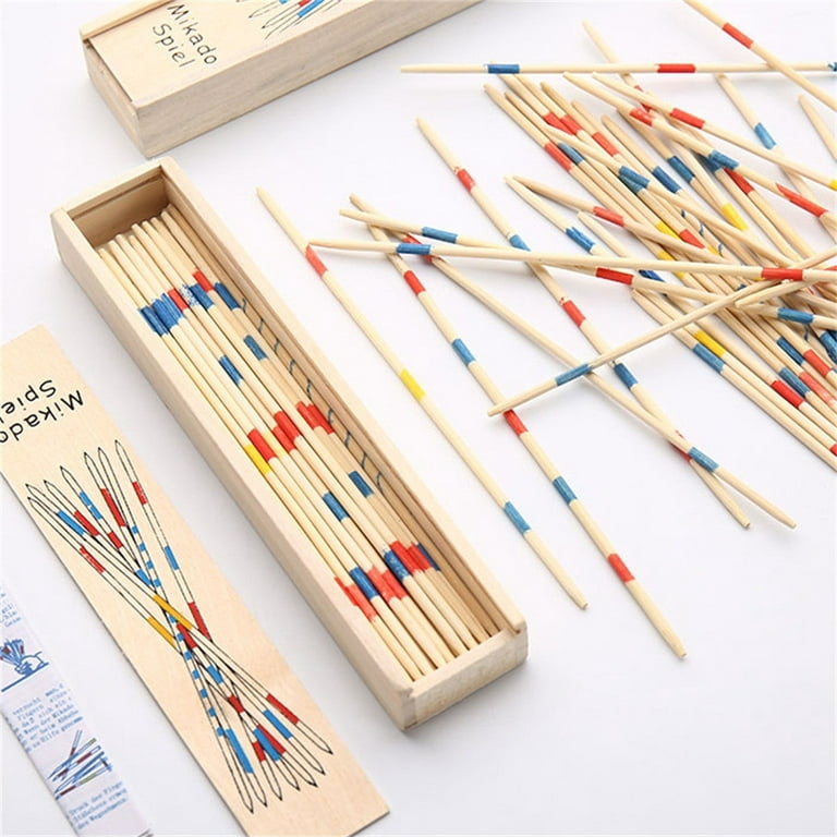 VALSEEL Baby Educational Wooden Traditional Mikado Spiel Pick Up Sticks  With Box Game 