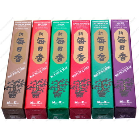 Sandlewood Scent Japanese Incense Sticks, 6 Box of 50 Sticks (Sage, Sandalwood, Cedarwood, Musk, Frankincense and Myrrh), Morning star has been.., By Morning