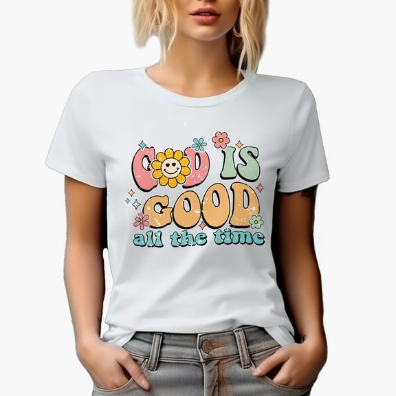 Distressed God Is Good All the Time - Retro Wavy Text Art Merch Gift, White T-Shirt, Small