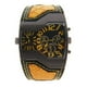 thumbnail image 5 of Oulm 1220 Reloj de pulsera de cuarzo para hombre, resistente al agua, con doble horario y correa de PU (amarillo), 5 of 5