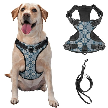 TEQUAN Large Dog Harness with Leash Abstract Moroccan Style Prints Reflective No Pull Adjustable Pet Vest (XL)