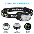thumbnail image 4 of Linterna frontal LED recargable con 2 puertos USB, 2000 lúmenes, sensor de movimiento, 6 modos, resistente al agua (IPX5), para acampar, trotar y pescar, 4 of 5