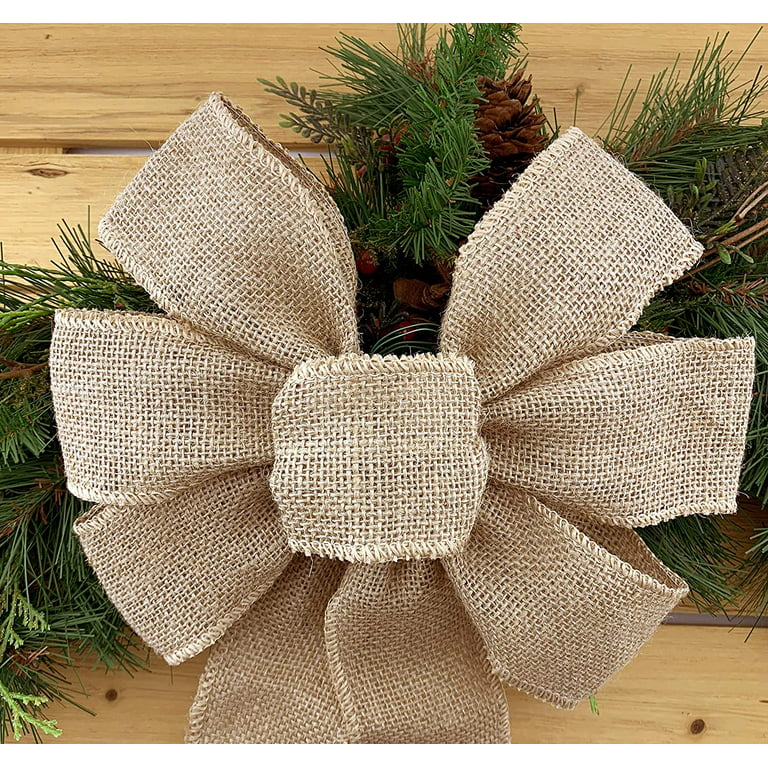 Giftwrap etc. Natural Burlap Ribbon Wreath Bow - 10 Wide, 18 Long Tails, Fall Decor, Thanksgiving, Christmas Decoration, Winter, Farmhouse Country