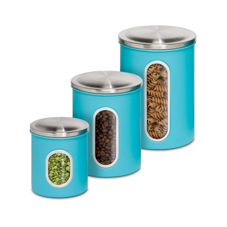 Mainstays 3-Piece Stainless Steel Kitchen Canister Set in Bold Blue 