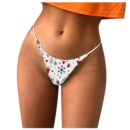 

Knosfe Low Waisted Stretch Thong Underwear Women s Breathable Sexy Christmas Print Panties