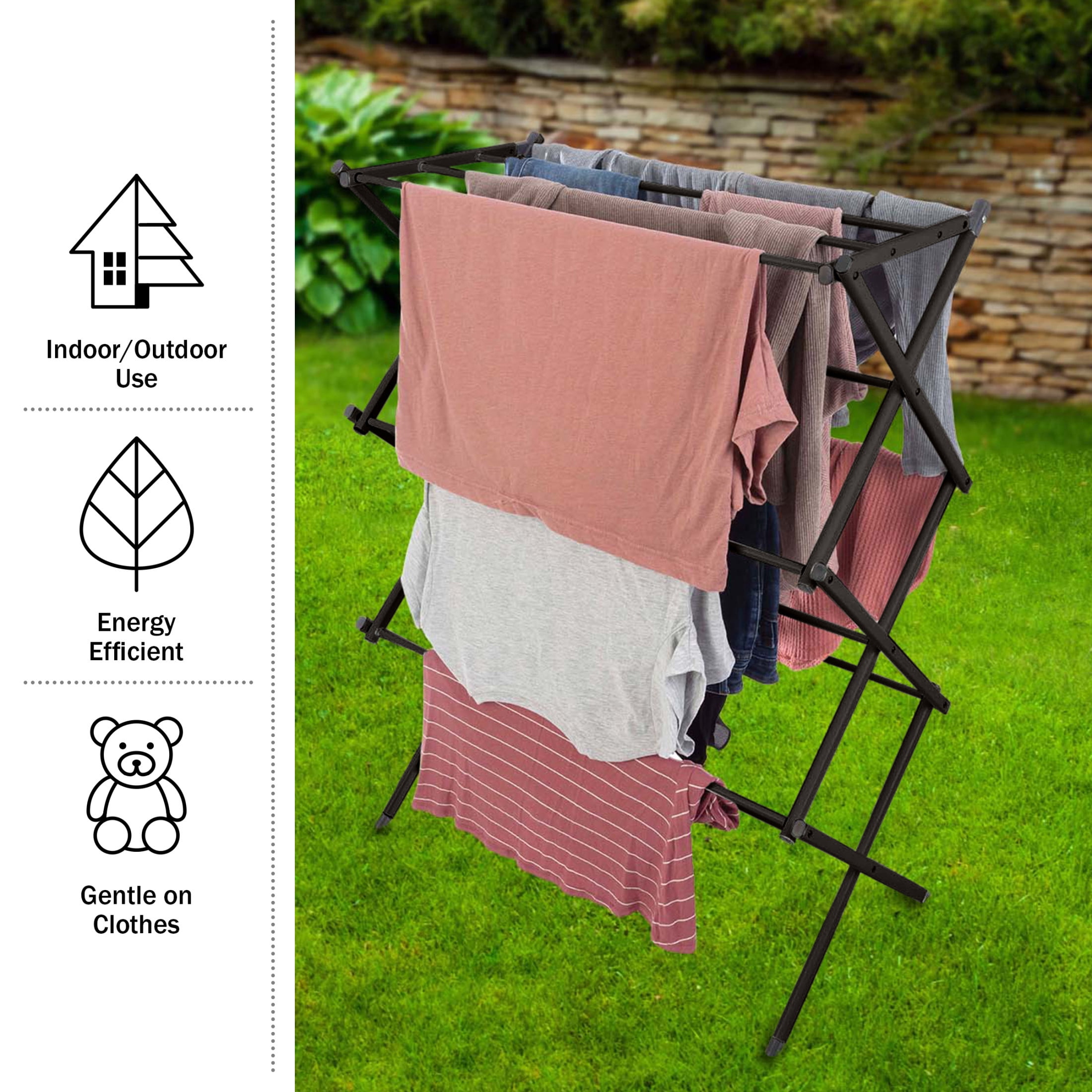 Lavish Home Collapsible Clothes Drying Rack for Indoor/Outdoor Use (Black)