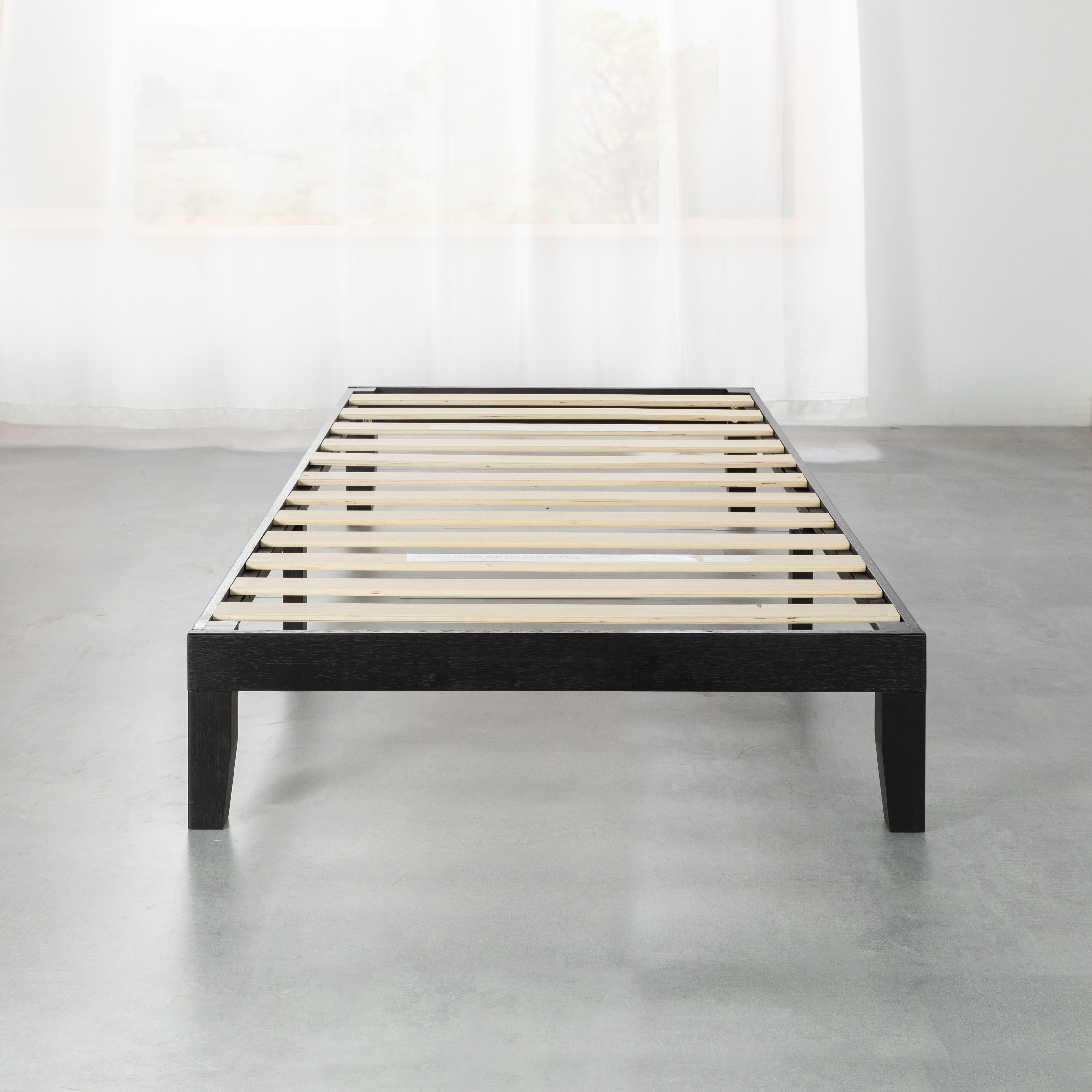 Mellow Naturalista Classic 12" Solid Wood Platform Bed with Wooden Slats, Black, Twin XL