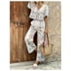 thumbnail image 5 of Conjunto de ropa WDIRARA para mujer, blusa y pantalones con estampado floral, color albaricoque, 5 of 6