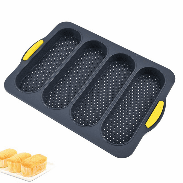 Baguette Baking Tray Perforated French Stick Loaf Baking Molds Pan for 4 Baguettes, Non Stick