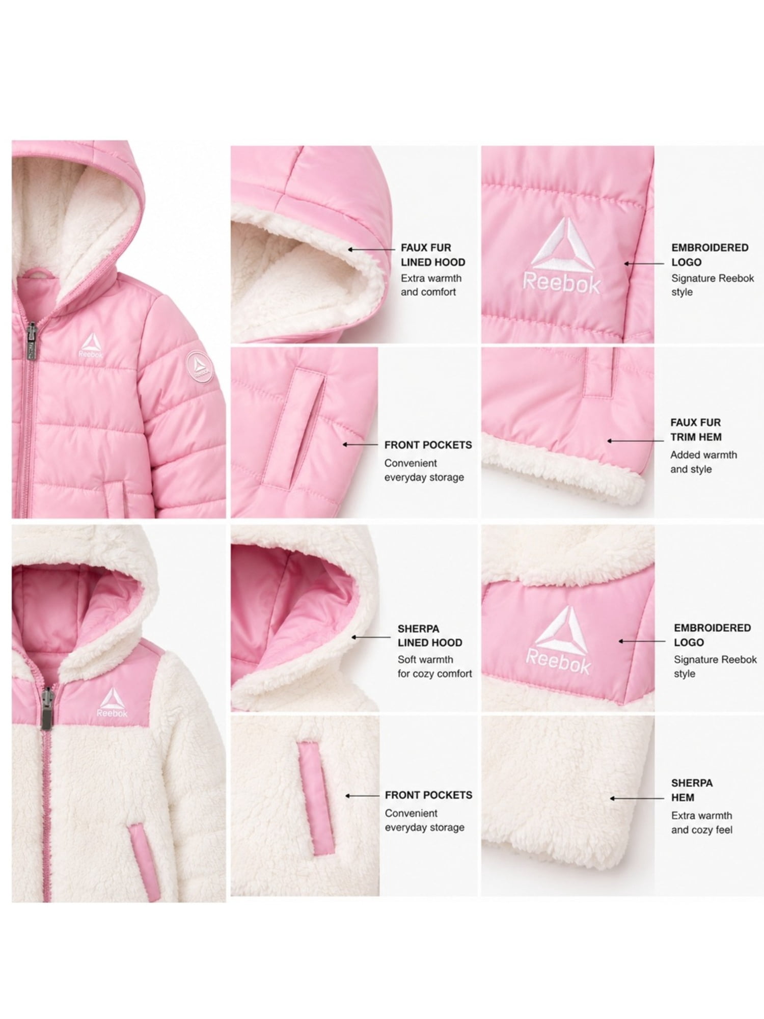 Reebok Toddler Reversible Puffer Coat, Sizes 12M-5T