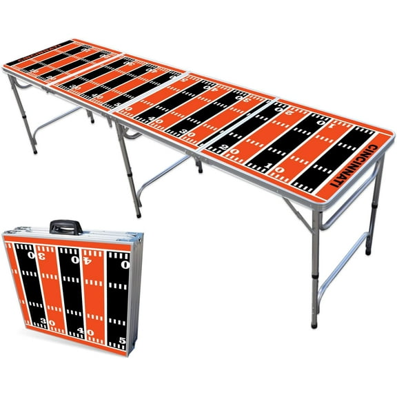 8-Foot Folding Portable Pong Table w/Optional Cup Holes & LED Lights - Cincinnati Football Field (Choose Your Model)