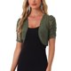thumbnail image 1 of Inspire Chic Cárdigan Bolero Corto de Manga Corta con Ruched Abierto Frontal de Malla para Mujeres en Verde Ejército Talla S, 1 of 6