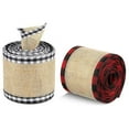 thumbnail image 4 of 2 Rolls Plaid Burlap Ribbons Wide Black White Wired Edge Gingham Craft Ribbon DIY Project Gift Wrapping Christmas Decoration, 4 of 6