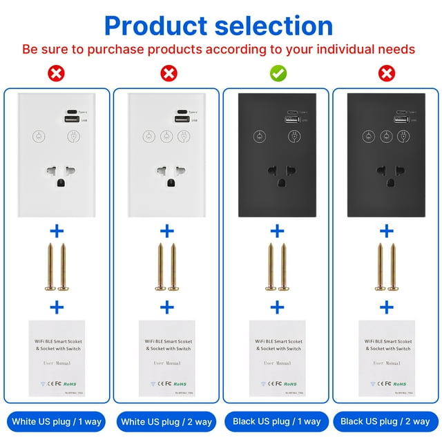 Prise Intelligente, Panneau Usb Fil Requis 1 Façon Interrupteur Usb Type-c Trempé Télécommande App 1 Application Fil Vocal Trempé Panneau Télécommande Prise Usb Prise de Courant Interrupteur Mural Wifi avec