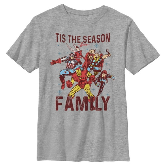 Boy's Marvel Christmas Season for Family Graphic Tee Athletic Heather Medium