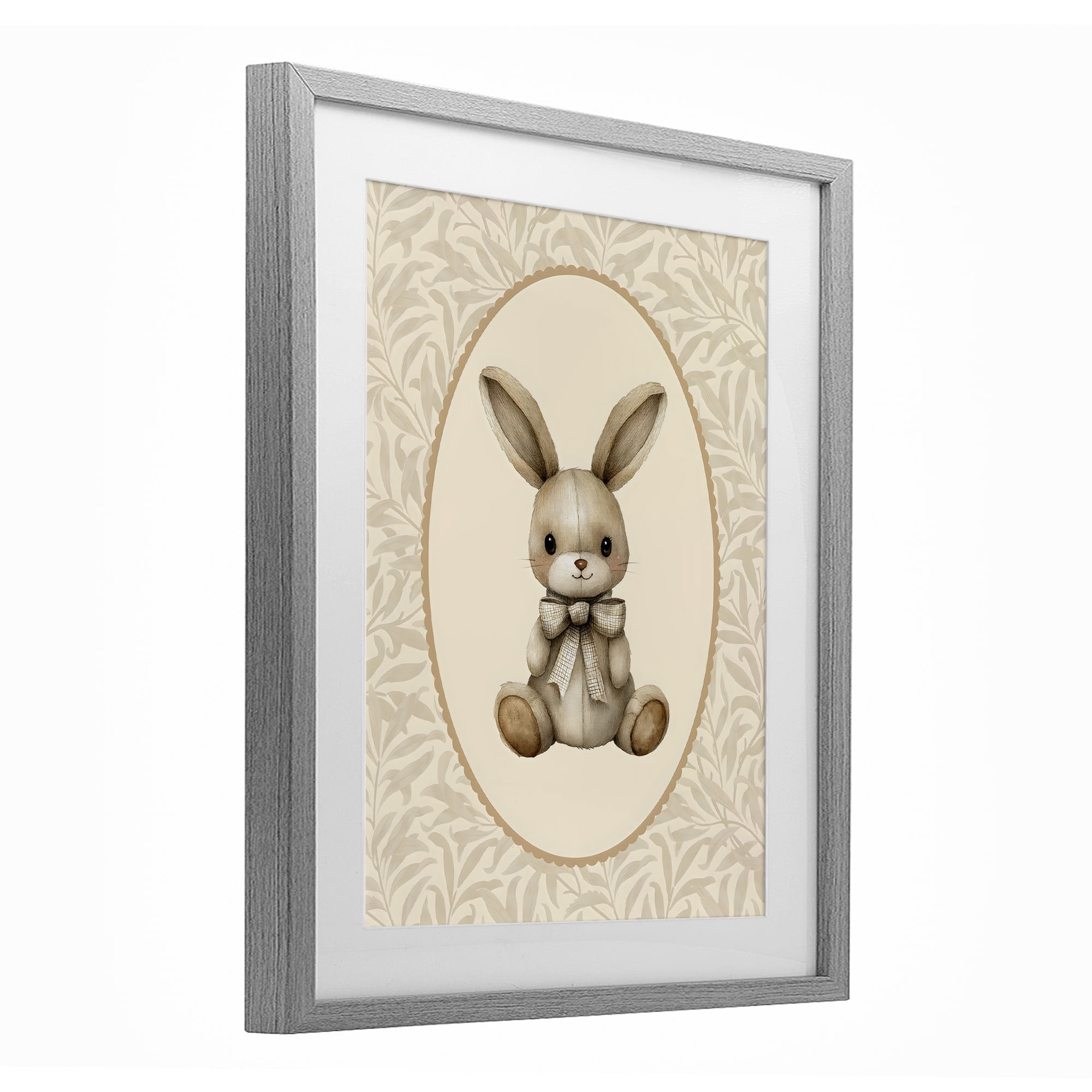Stupell Industries Neutral Bunny in Oval Border Gray Framed Print Under Glass, design by LSR Design Studio