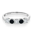 thumbnail image 2 of Gem Stone King 10K White Gold White Lab Grown Diamond and Black Onyx 5 Stone Wedding Engagement Anniversary Promise Ring for Women (0.50 Cttw, Round 3MM, Gemstone April Birthstone, Size 5), 2 of 5