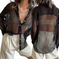 thumbnail image 3 of Camisa holgada transparente para mujer, blusa informal de manga larga con cuello de solapa y botones., 3 of 4