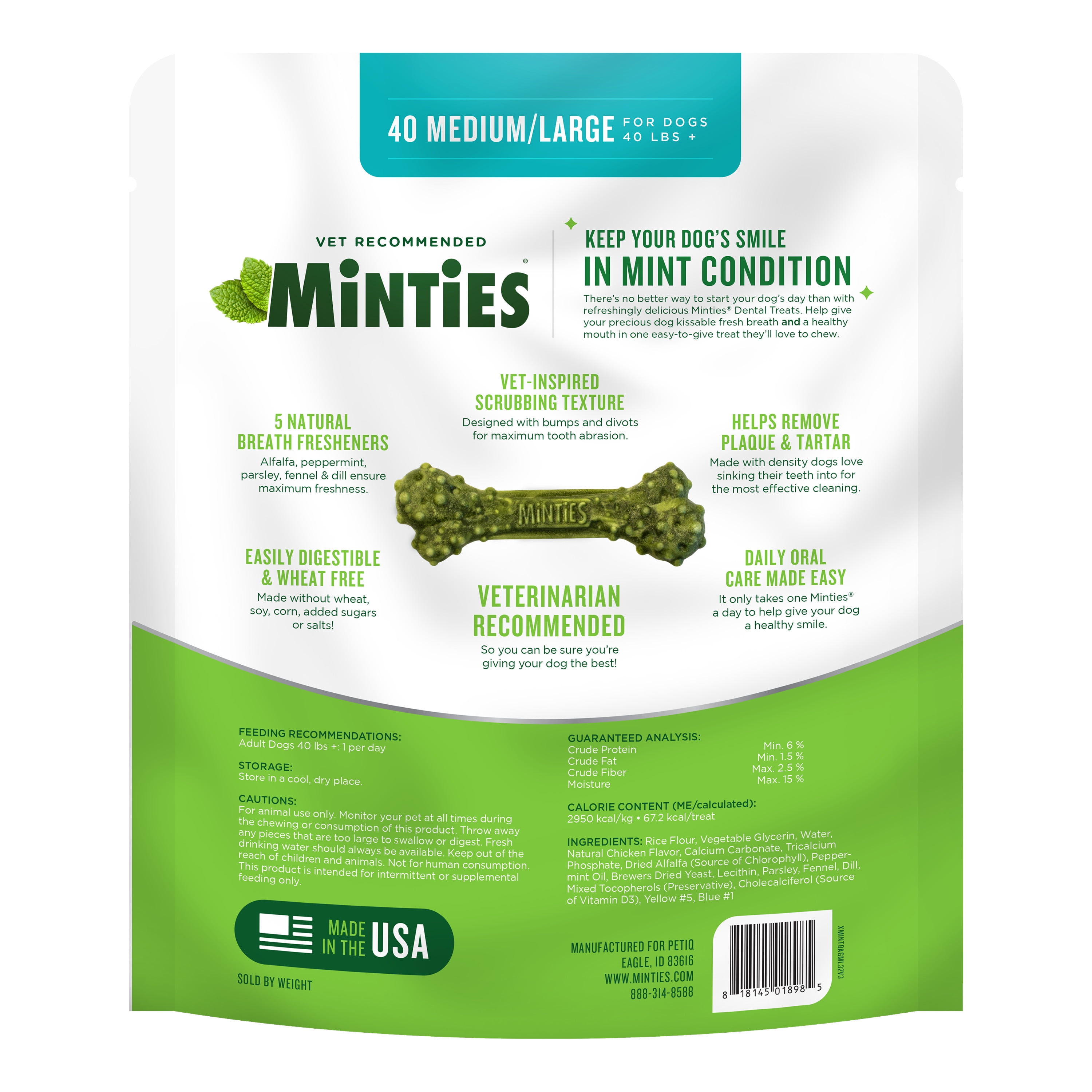 MINTIES Dog Dental Bone Treats, Dental Chews for Medium/Large Dogs over 40lbs, 40 Count - 1