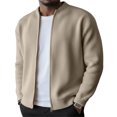 thumbnail image 3 of Mens Full Zip Cardigan Sweater Casual Mock Neck Ribbed Knitted Winter Chunky Sweaters, M, 3 of 7