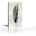 thumbnail image 1 of Gold Feather on Silver II - Contemporary Fine Art Giclee on Canvas Gallery Wrap - wall décor - Art painting - 18 x 36 Inch - Ready to Hang, 1 of 2