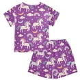 thumbnail image 5 of joogoo Unicorn Rainbow Clouds Pattern Pajama Sets Short Sleeve Cotton 2-Piece Sleepwear 10Y, 5 of 7