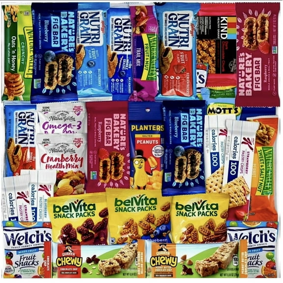 Healthy Snack Box for Kids, Adults – 28 Count Variety Pack with Whole Grain Bars, Nut Mixes, and Fruit Snacks – Custom bundled by MOOCHI