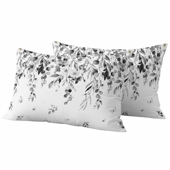 Summer Botanical Outdoor Pillow Covers Pack of 2 Gray Eucalyptus Leaves Rustic Farmhouse Pastoral Waterproof Throw Pillow Covers Decorative Cushion Cases for Patio Garden Tent Balcony 20x12 inch