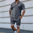 thumbnail image 2 of VBTAPA Mens Short Sleeve Shirt and Shorts Set Color Block Casual Tracksuit 2 Piece Summer Beach Outfits with Pockets Sales of The Day Dark Gray L, 2 of 7