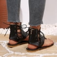 thumbnail image 4 of Gladiator Sandals for Women Lace up Ankle Strap Back Zipper Flip Flops Lightweight Retro Leather Flat Shoes Black Size 6.5, 4 of 8