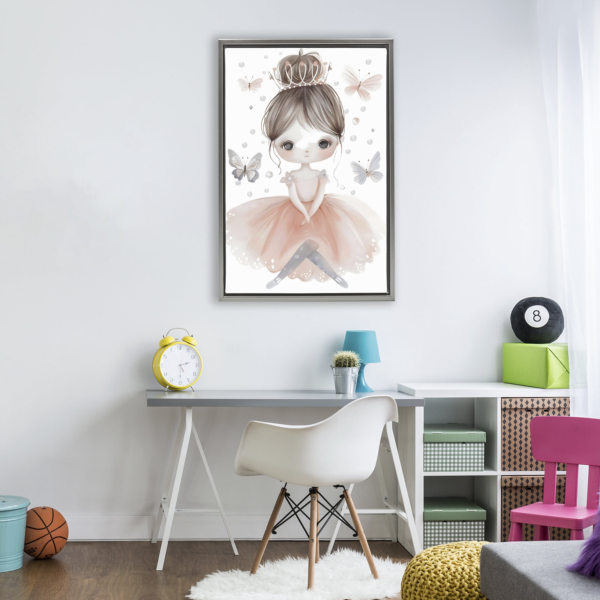 Stupell Industries Sweet Butterfly Fairytale Princess Gray Framed Floater Canvas Wall Art, design by Creative Studio