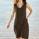 thumbnail image 2 of Largo Vestido de Verano Fluido Vestido de Mezcla de Lino de Color Sólido de las Mujeres con Poliéster Suave Transpirable, Suelto de Rodilla de Longitud Vestido de Sol Casual para la Playa Diario, 2 of 6