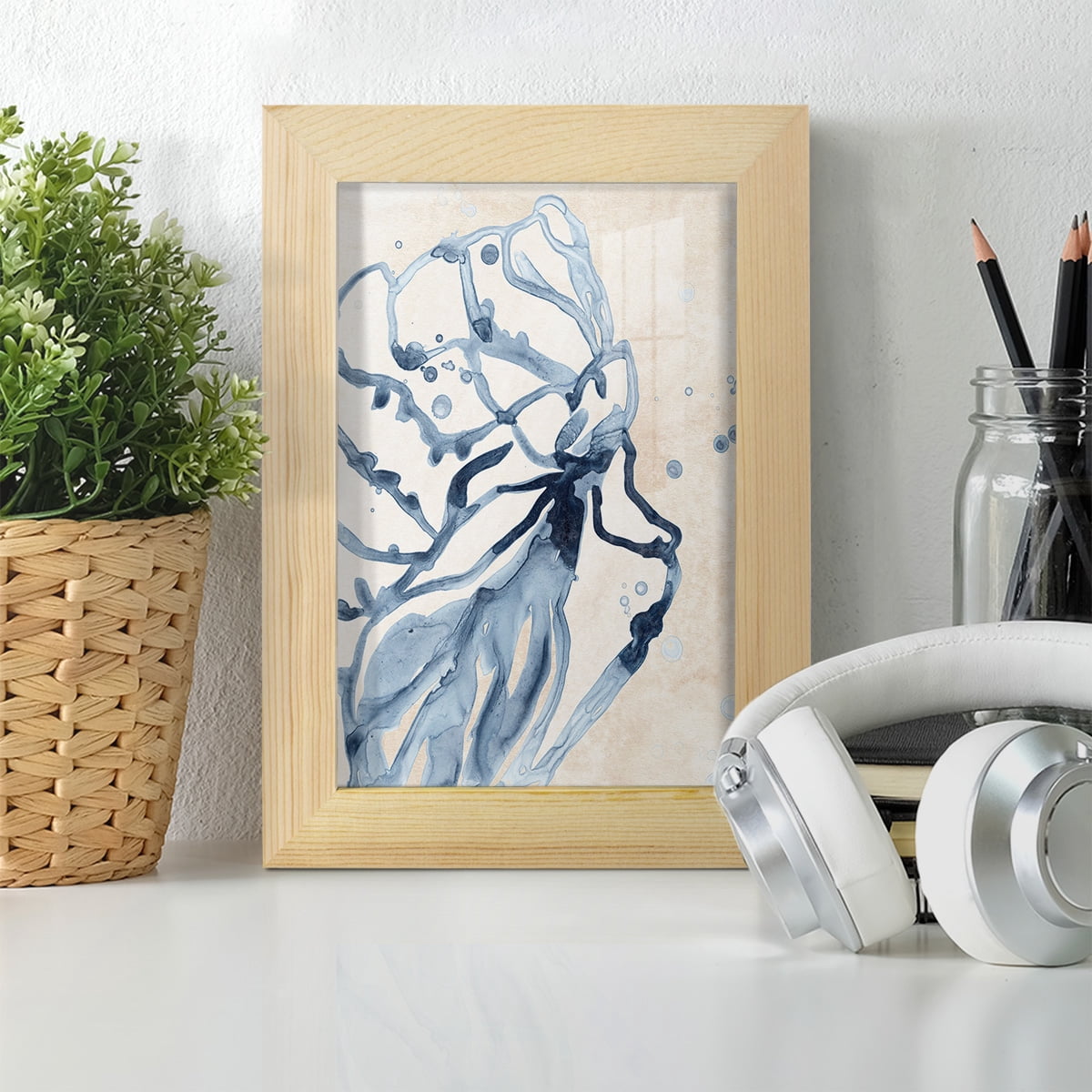 Water Shells I - Framed Print w/glass - Natural Wood