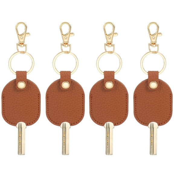 Uxcell Artificial Engraved Leather Keychain, Replaceable Keychains Holder with Metal Clasp for Broken Car Key Men Women Black